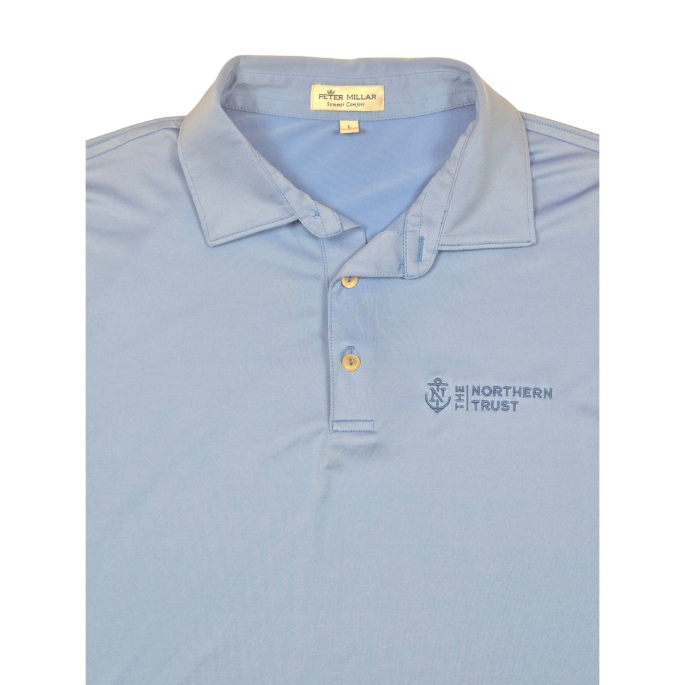 Peter Millar Summer Comfort‎ Polo Shirt Men Large Blue Northern Trust Golf